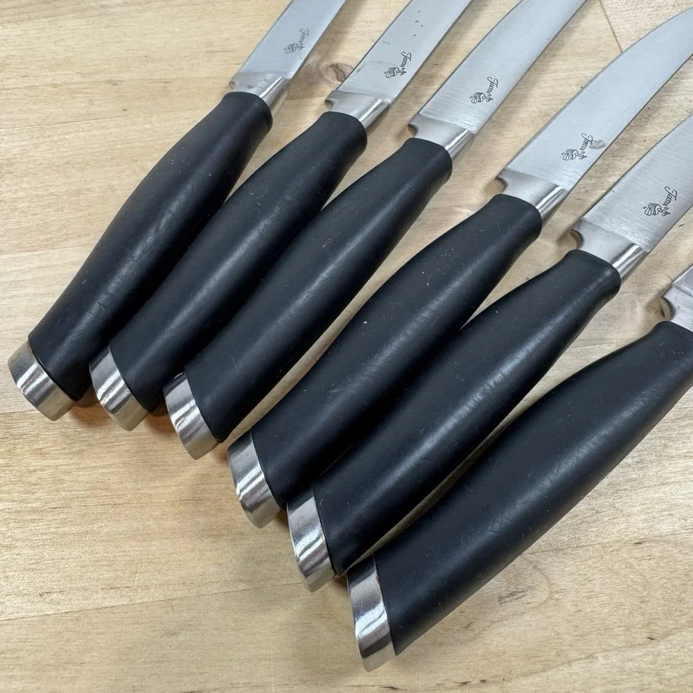 FIESTA Set of 6 Stainless Steel Steak Knives With a Wood Holder - Black